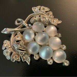 Elegant Silver and White Grape Brooch 1950s